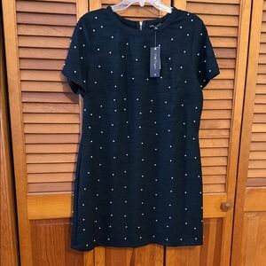 City Triangles Black Mini Dress with Pearl Accents